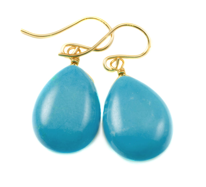 Blue Turquoise Earrings Large Teardrop Smooth 14k Solid Gold or Filled or Sterling Silver Puffed Drops Contemporary Clean Design Soft Blue