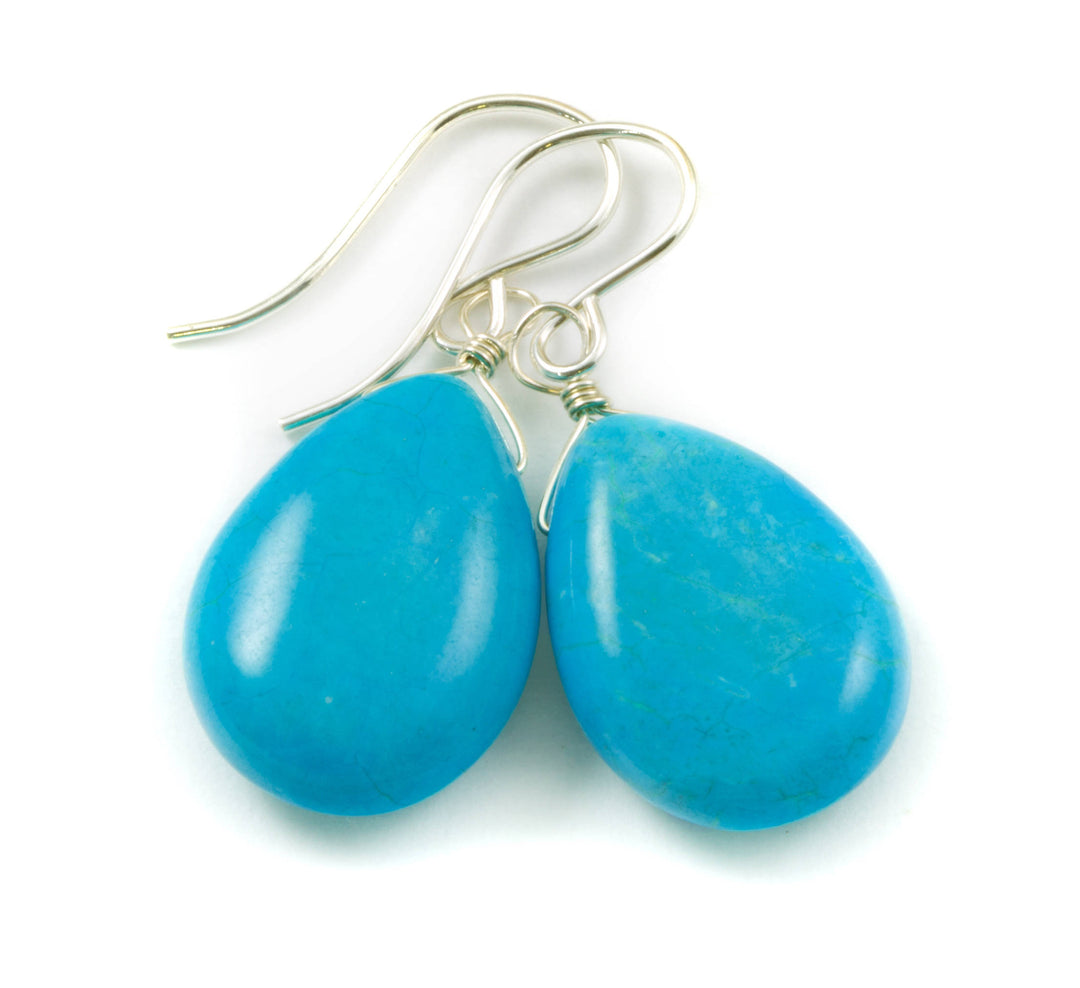 Blue Turquoise Earrings Large Teardrop Smooth 14k Solid Gold or Filled or Sterling Silver Puffed Drops Contemporary Clean Design Soft Blue