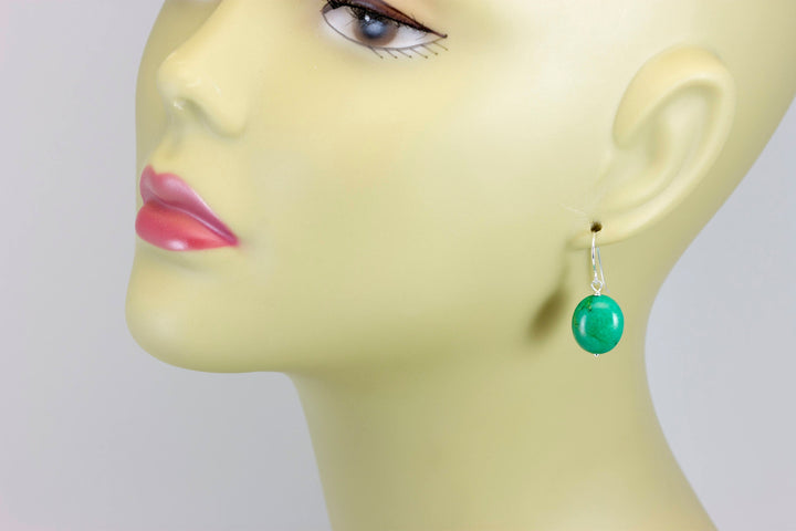 Turquoise Earrings Green Off Round Oval Fat Dangle Drops Sterling Silver or 14k Solid Gold or Filled Earthy Natural Simple Design Spyglass