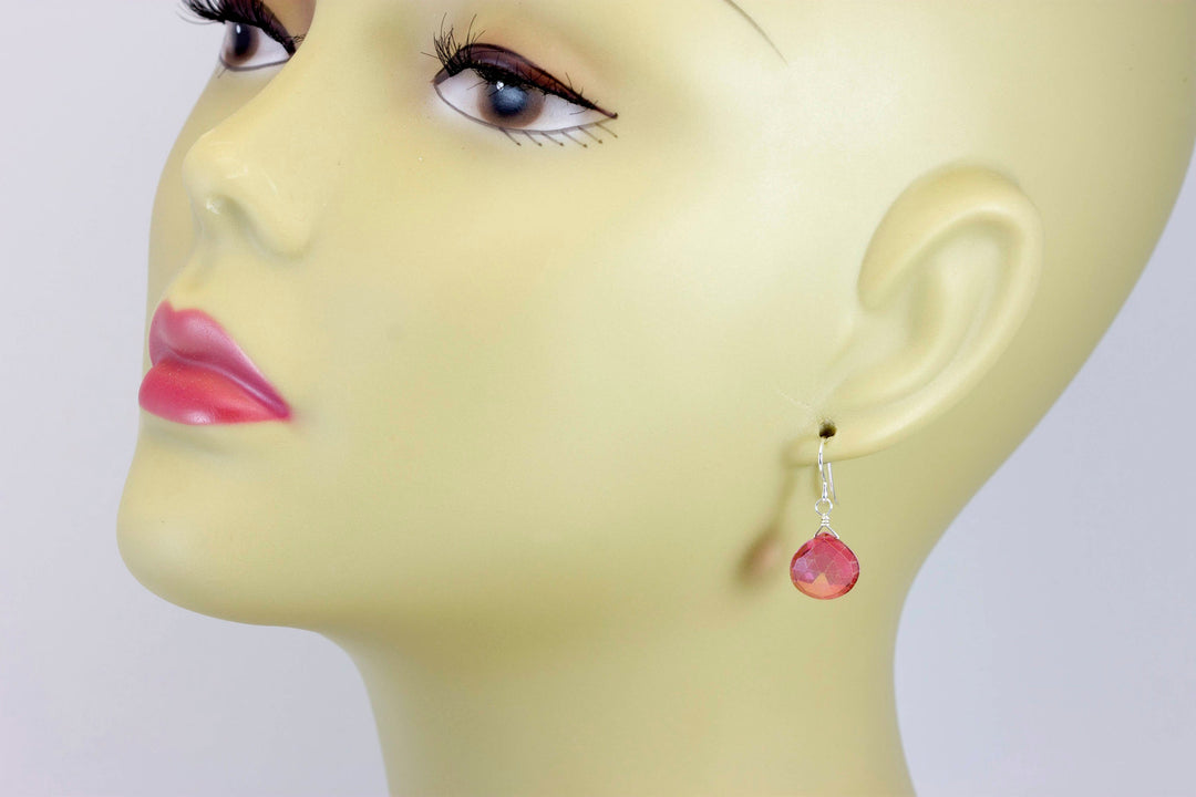 Pink Topaz Earrings Heart Drop Teardrop Dangle faceted Sterling Silver or 14k Solid Gold or Filled Simple dainty Spyglass Designs Daily