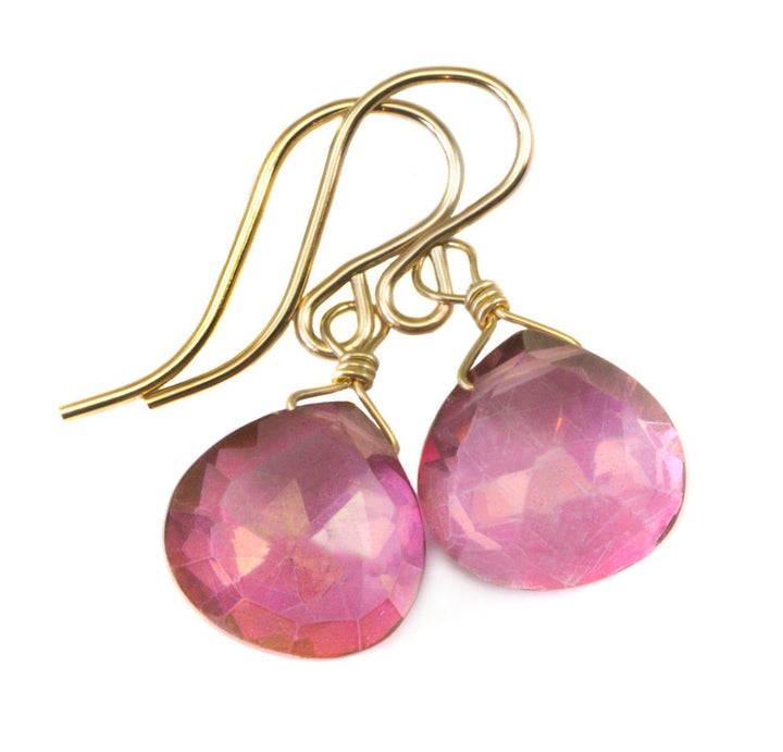 Pink Topaz Earrings Heart Drop Teardrop Dangle faceted Sterling Silver or 14k Solid Gold or Filled Simple dainty Spyglass Designs Daily
