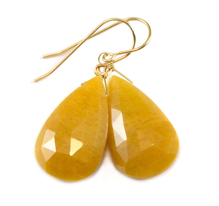 Yellow Aventurine Earrings Teardrop Pear Shaped Faceted 14k Solid Gold or Filled or Sterling Silver Great Unique Natural Earthy Color