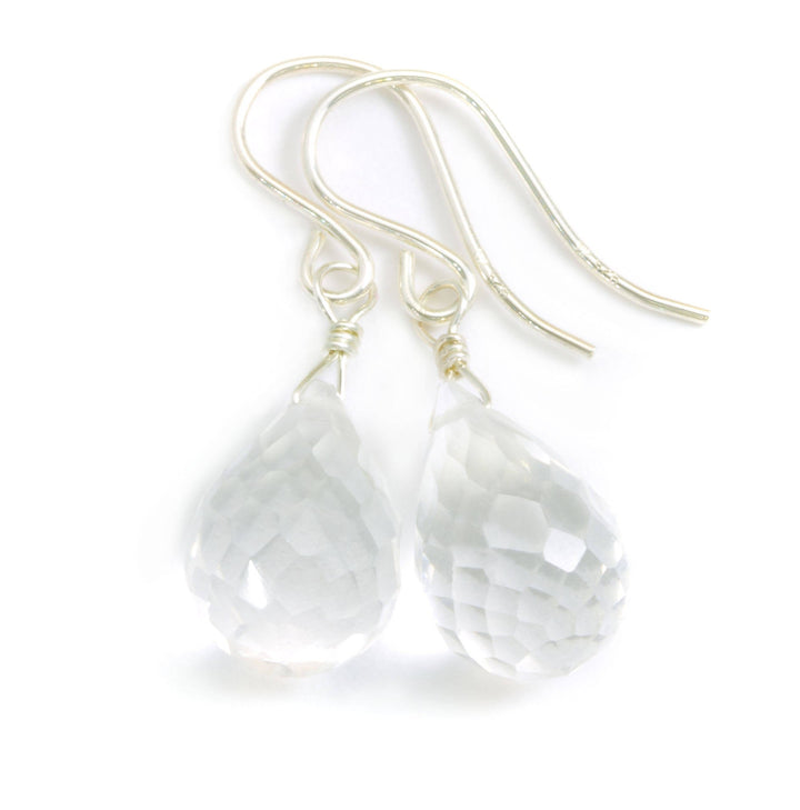 Clear Quartz Earrings Fat Faceted Teardrop Drops 14k Solid Gold or Filled or Sterling Silver Rounded Briolettes Dainty Classic Simple Dainty