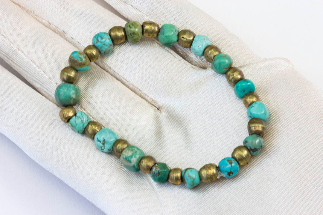 Turquoise Bracelet Natural 7 8 9 Inch Women Man Men's Bracelet Stretchy African Beads Rustic Off Round Hand Smoothed Earthy Blue or Green