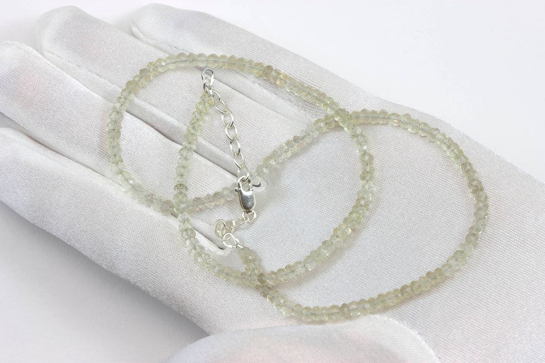 Natural Champagne Pale Lemon Yellow Quartz  Necklace Beaded Sterling Silver 14k Gold Filled Solid Strand Faceted 18 19 Inch  AAA soft color