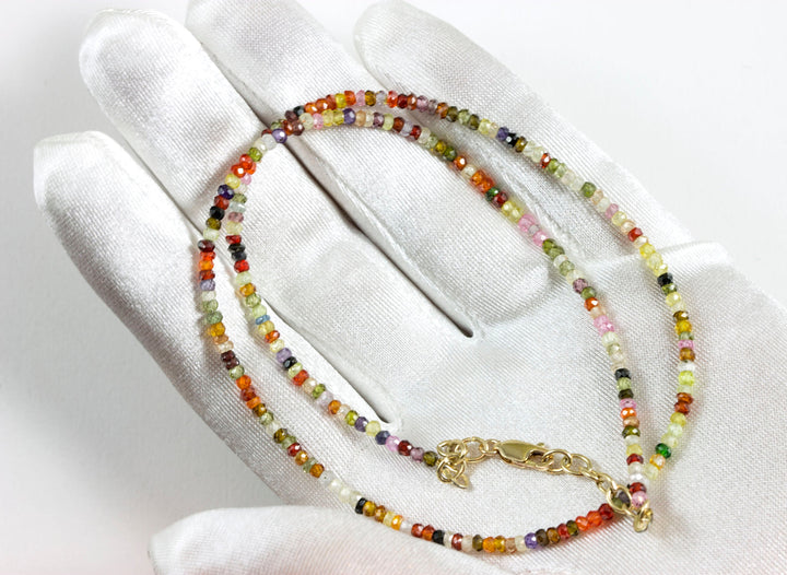 CZ Necklace 14k Gold Filled  Chain Link Faceted  18 19 Inches Multicolors  Single Solid Strand Red Orange Purple Pink Green Dainty Simple