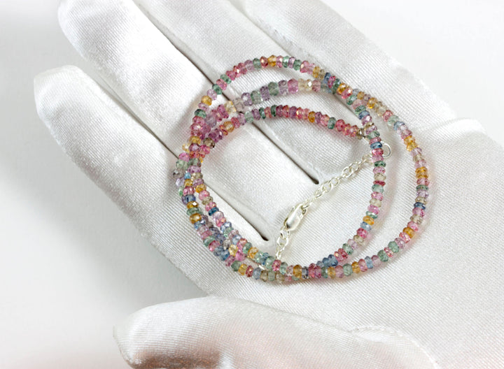 Mystic Quartz  Necklace Beaded 14k Gold Filled Solid Strand Faceted 18 19 Inch  AAA Purple Blue Lavender Iridescent colors 3mm size