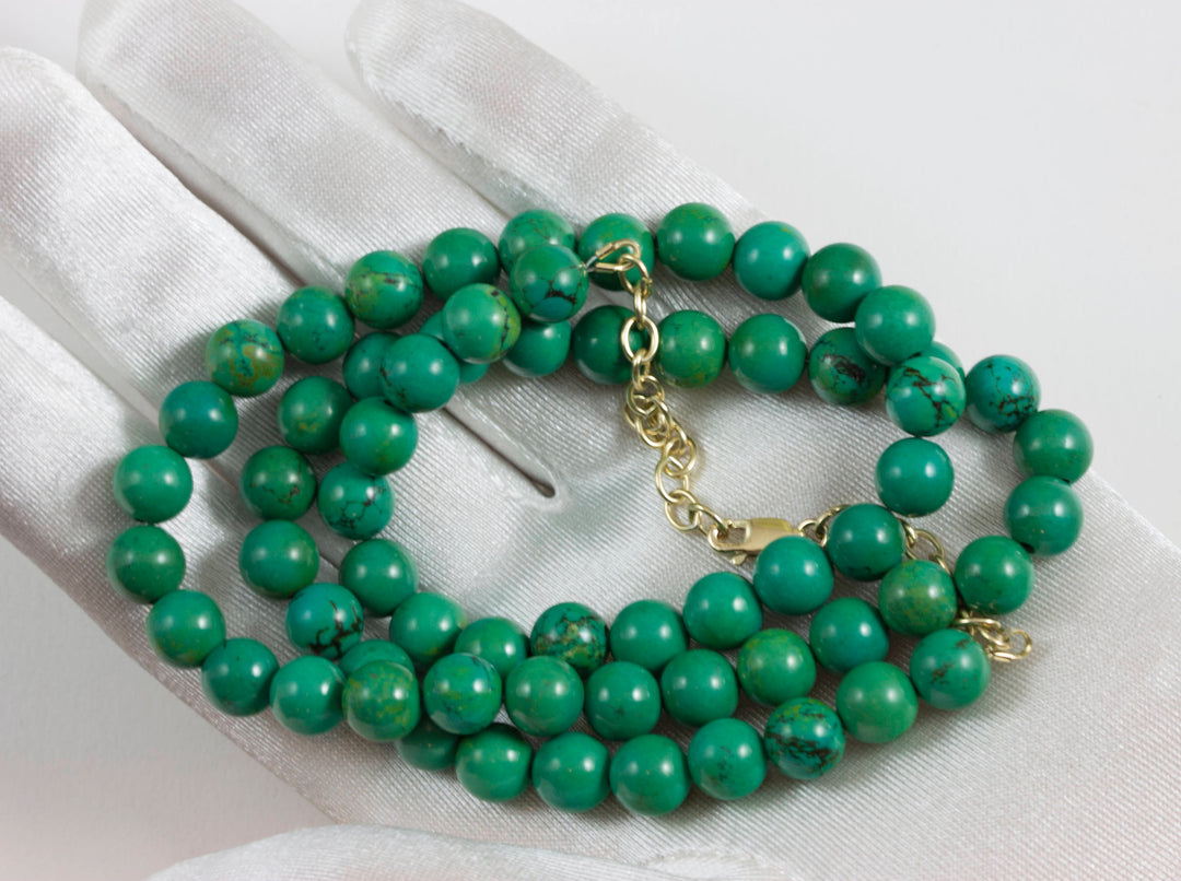 Turquoise  Necklace  14k Gold Filled or Sterling Silver Solid Strand Smooth Round Green  AAA Rich Blue Simple Design 8mm Stones 24 Inches