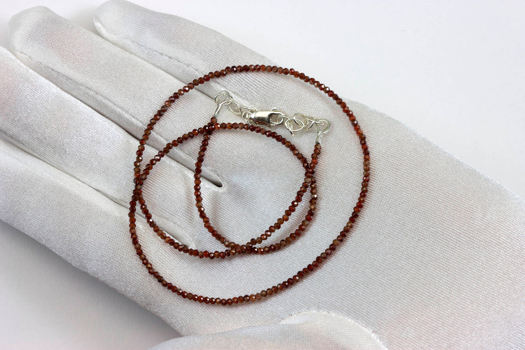 Red Zircon Necklace 14k Gold Filled  or Sterling Silver Solid Strand Faceted Small Dainty Stones 18 19 Inches Simple Vintage Look