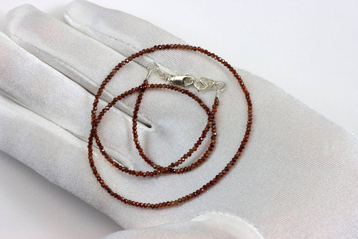 Red Zircon Necklace 14k Gold Filled  or Sterling Silver Solid Strand Faceted Small Dainty Stones 18 19 Inches Simple Vintage Look