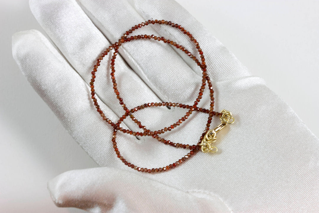 Red Zircon Necklace 14k Gold Filled  or Sterling Silver Solid Strand Faceted Small Dainty Stones 18 19 Inches Simple Vintage Look