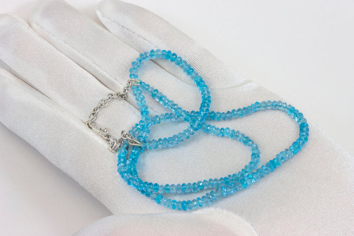 Swiss Blue Topaz  Necklace 14k Gold Filled or Sterling Silver Solid Strand dainty natural  18 19 Inches AAA Quality Faceted Rondelle Stones