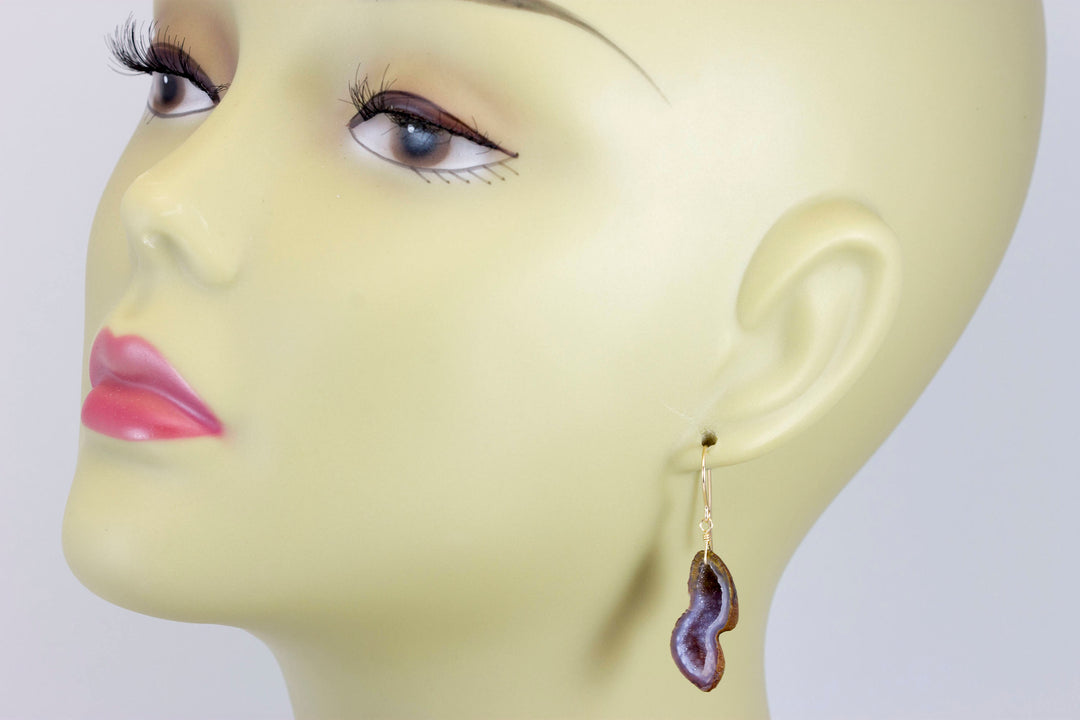 Baby Geode Earrings Tabasco White Gray Long Small Druzy 14k Gold Filled Polished Drusy Paired AAA Natural Fine Drusy Geodes Earthy Drops