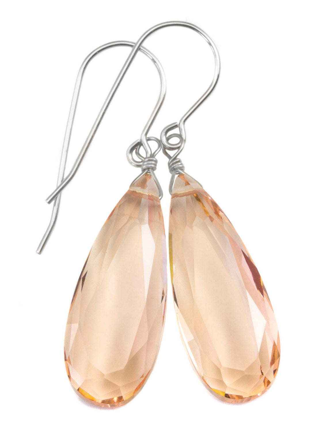 Peachy Pink Simulated Morganite Earrings Faceted Large Long Dangle 14k Gold or Filled or Sterling Silver Classic Simple Clean 1 1/2 Inch