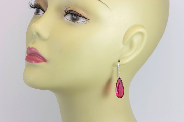 Hot pink fuchsia simulated Sapphire Earrings Facet Large Long Dangle 14k Solid Gold or Filled or Sterling Silver Classic Simple Clean  Drops