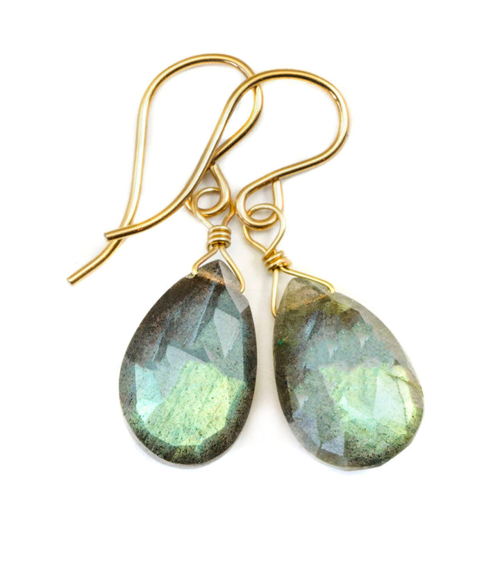 Labradorite Earrings Sterling Silver or 14k Solid Gold or Filled faceted Teardrop AAA Blue Green Golden Flash Pear Dainty Natural Simple