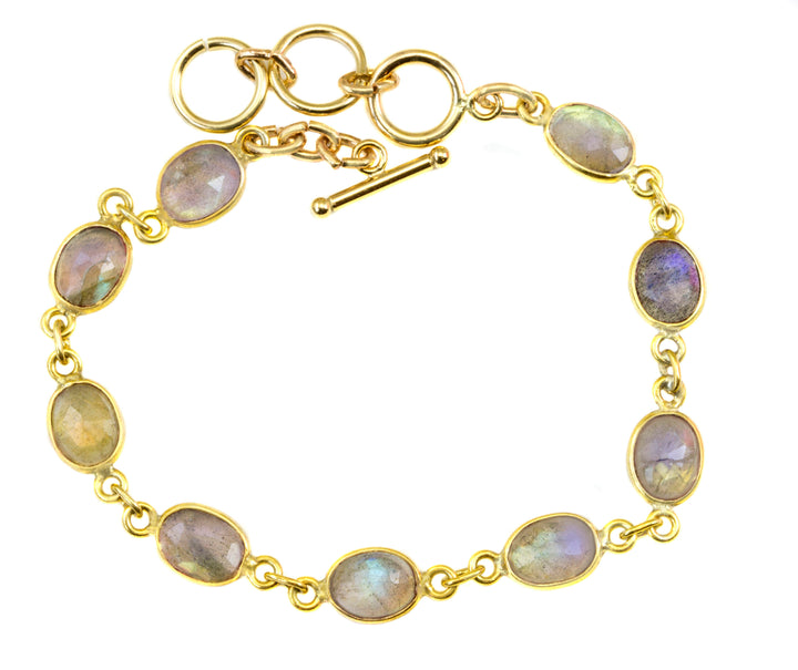 Labradorite Bracelet Blue Flash Labradorite 6.5 to 7.5 Inch Adjustable Bezel Set Faceted Oval Shape Cabochons Toggle Clasp Dainty Simple