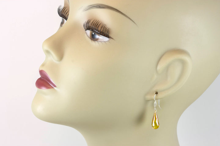 Canary Yellow Sim Diamond Cubic Zirconia Earrings Faceted Long Teardrop CZ 14k Solid Yellow Gold or Filled or Sterling Silver Briolette Drop