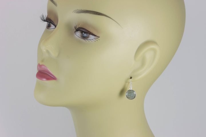 Blue Flash Labradorite Earrings Small Simple Drops Bezel Set Round Drop Dangle Solid  14k Gold or Filled or Sterling Silver Dainty Daily