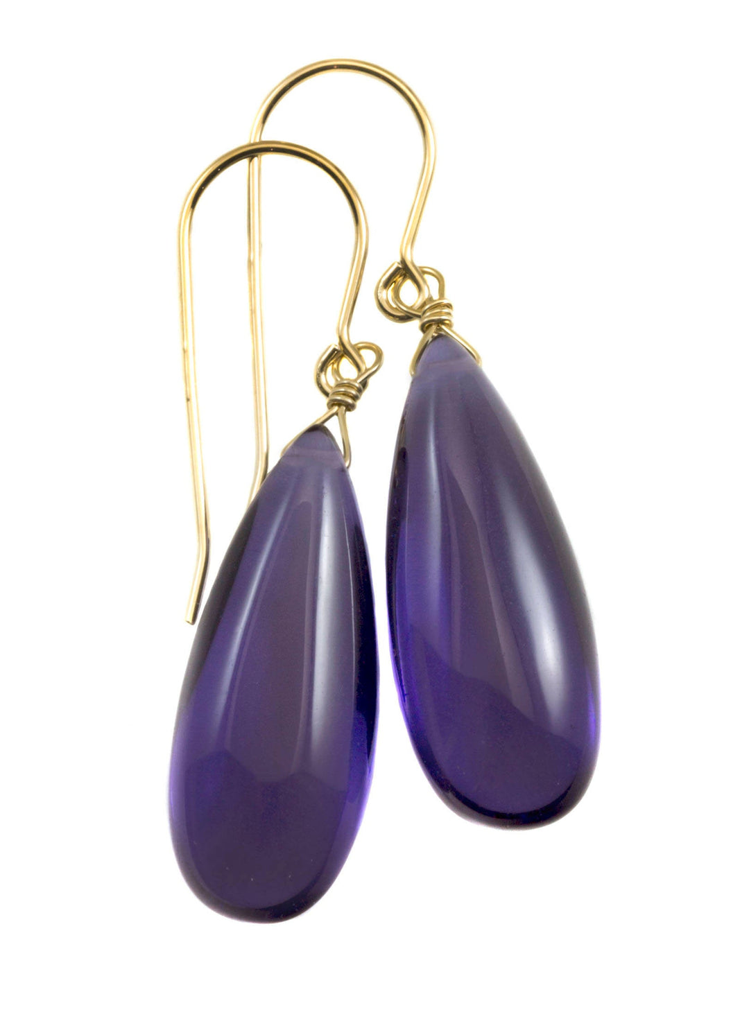 Blue Tanzanite Earrings Smooth Long Simulated Tanzanite Teardrop Drop Dangle Sterling Silver or 14k Gold Filled Simple Classic 1.6 Inches