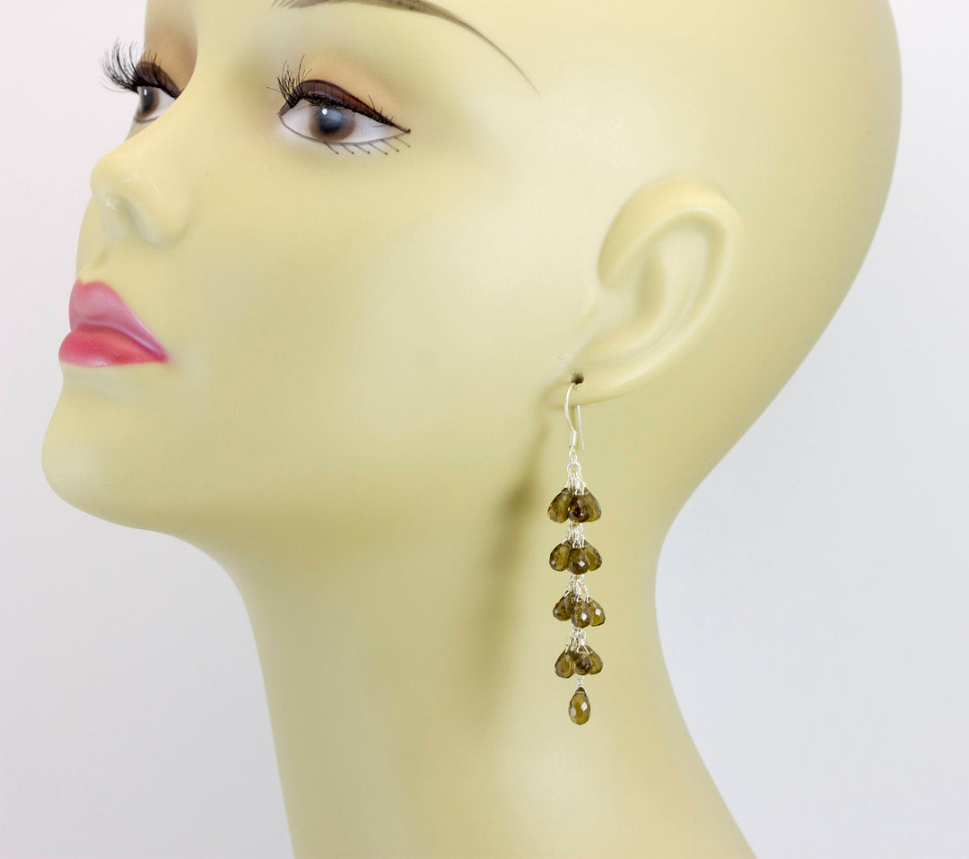 Whiskey Quartz Earrings Faceted Briolette Chandelier Clusters Long Natural Rich Golden Amber Whiskey 2.5 Inches 14k Solid Gold or Sterling