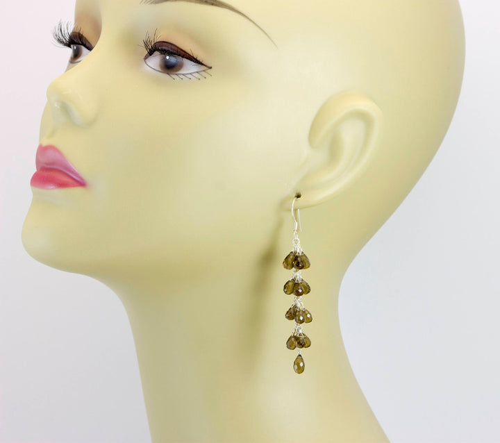 Whiskey Quartz Earrings Faceted Briolette Chandelier Clusters Long Natural Rich Golden Amber Whiskey 2.5 Inches 14k Solid Gold or Sterling