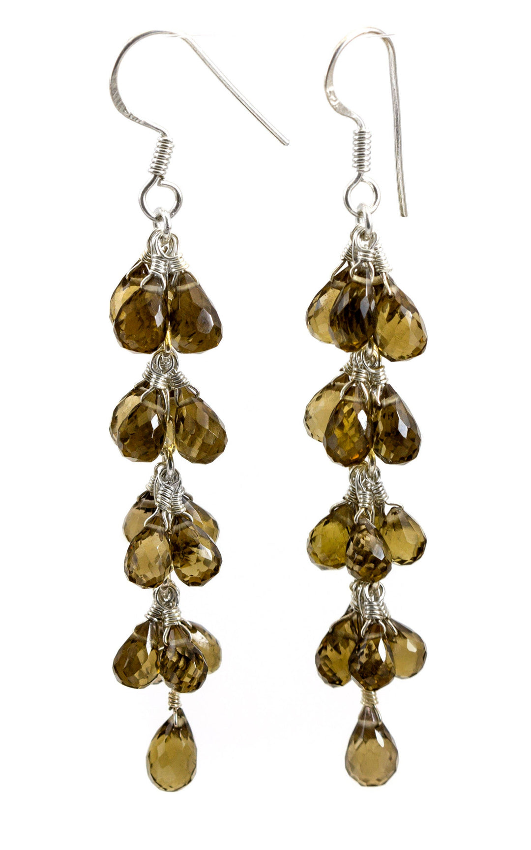 Whiskey Quartz Earrings Faceted Briolette Chandelier Clusters Long Natural Rich Golden Amber Whiskey 2.5 Inches 14k Solid Gold or Sterling