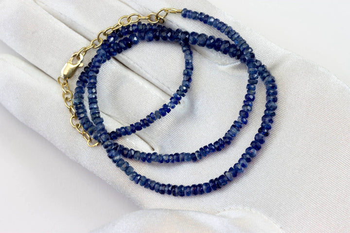 Kyanite Necklace 14k Gold filled or Sterling Silver 18 19 Inch Chain Faceted Natural Earthy Gemstones 4mm Blue Deep Blue Solid Strand