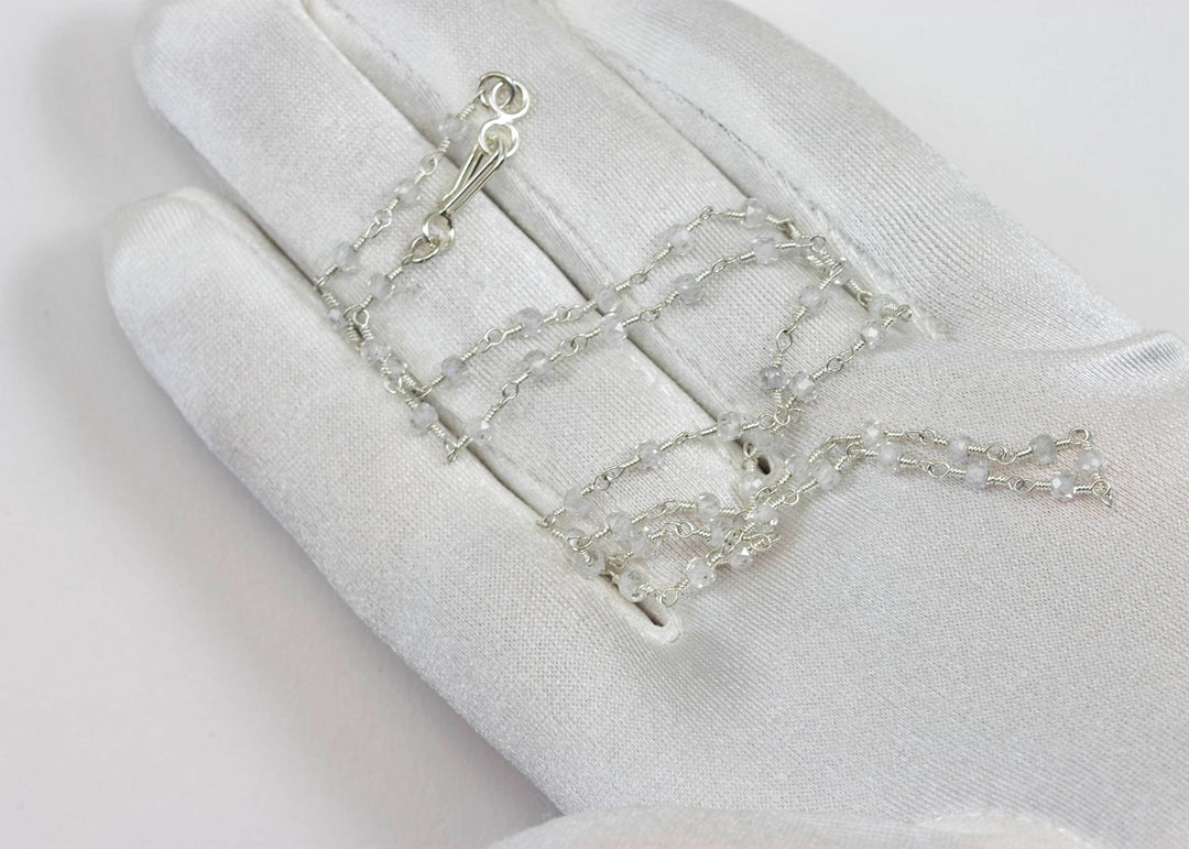 Zircon Necklace Spaced Link Beaded 14k Gold Filled or Sterling Silver 18 19 Inches Natural Clear White Simple Single Beaded Chain daily wear