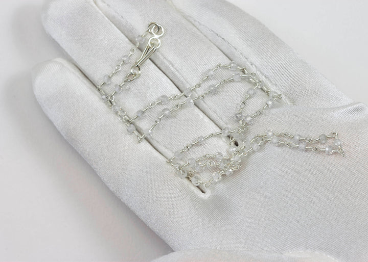 Zircon Necklace Spaced Link Beaded 14k Gold Filled or Sterling Silver 18 19 Inches Natural Clear White Simple Single Beaded Chain daily wear