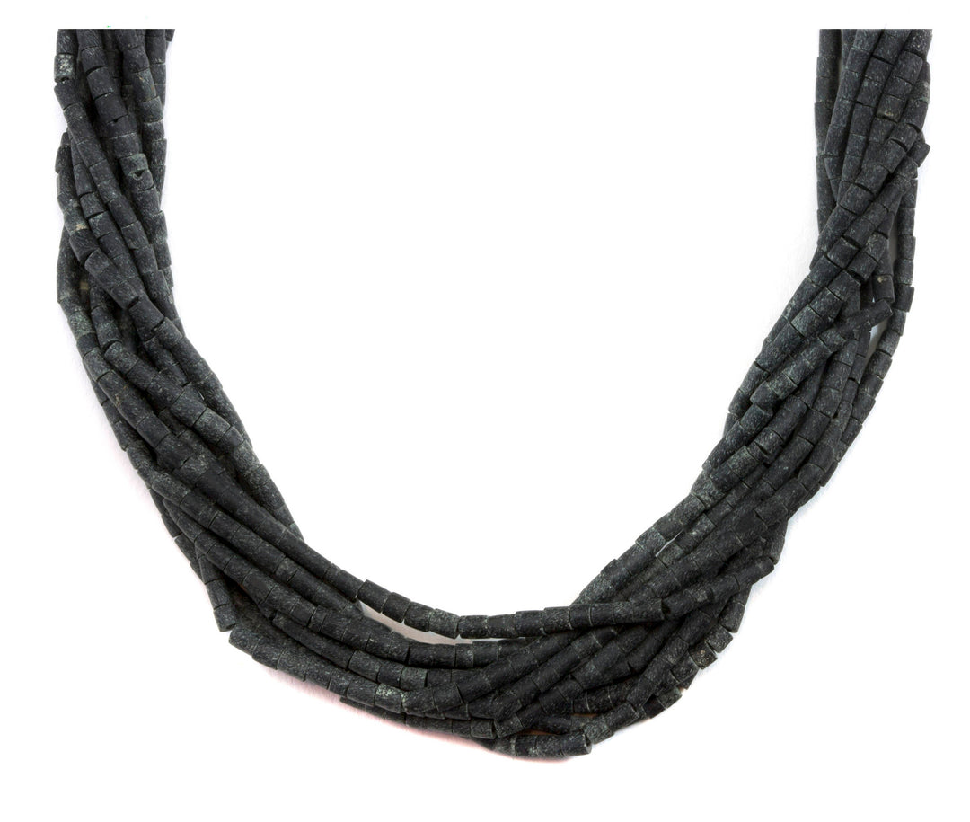 Black Matte Glass Necklace Beaded Silver Solid Heishi Cut 18 Inch Multi Strand 10 strands Blue Lapis Lazuli Accent Stones