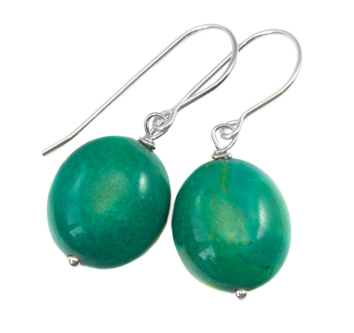 Turquoise Earrings Green Off Round Oval Fat Dangle Drops Sterling Silver or 14k Solid Gold or Filled Earthy Natural Simple Design Spyglass