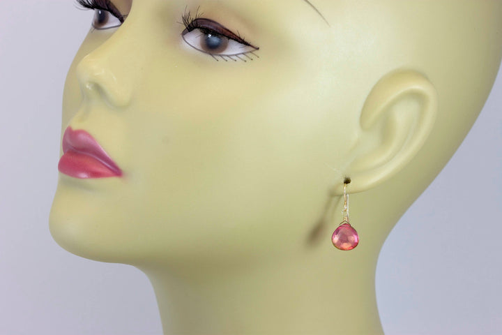 Pink Topaz Earrings Heart Drop Teardrop Dangle faceted Sterling Silver or 14k Solid Gold or Filled Simple dainty Spyglass Designs Daily