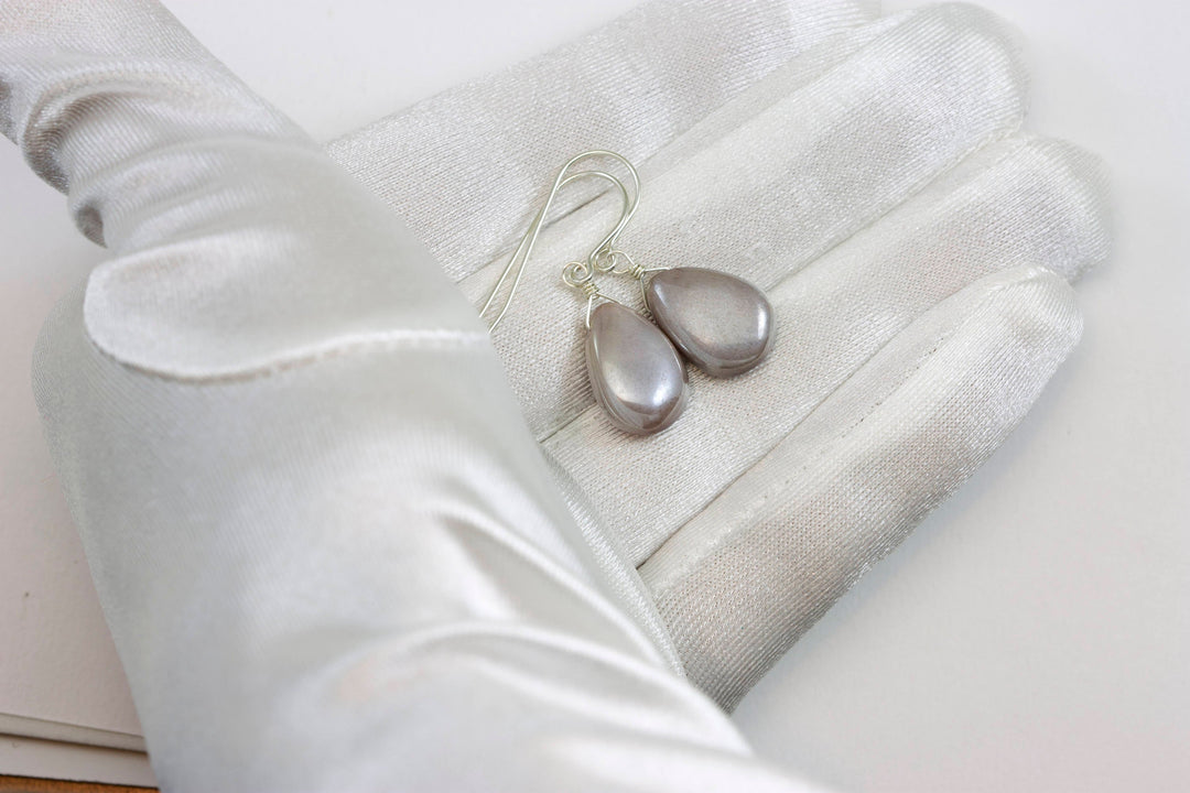 Moonstone Earrings Sterling Silver or 14k solid Gold or Filled Smooth Pear Teardrop Natural with Mystic Finish Pink Peach Shimmery Drops