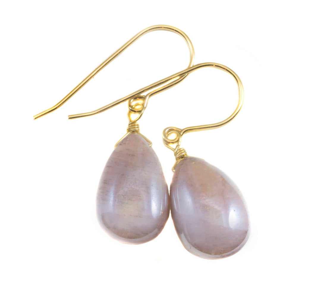 Moonstone Earrings Sterling Silver or 14k solid Gold or Filled Smooth Pear Teardrop Natural with Mystic Finish Pink Peach Shimmery Drops