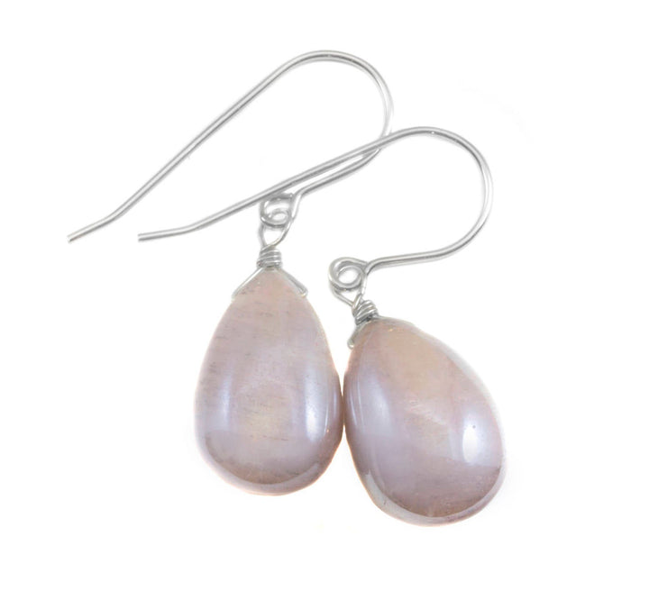 Moonstone Earrings Sterling Silver or 14k solid Gold or Filled Smooth Pear Teardrop Natural with Mystic Finish Pink Peach Shimmery Drops