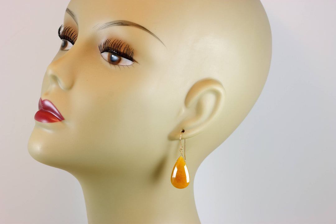Yellow Aventurine Earrings Teardrop Pear Shaped Faceted 14k Solid Gold or Filled or Sterling Silver Great Unique Natural Earthy Color