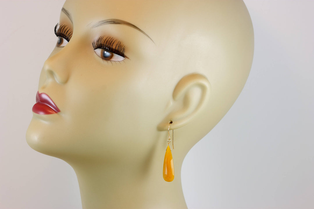 Yellow Aventurine Earrings Teardrop Long Pear Shaped Faceted 14k Solid Gold or Filled or Sterling Silver Great Unique Natural Earthy Color