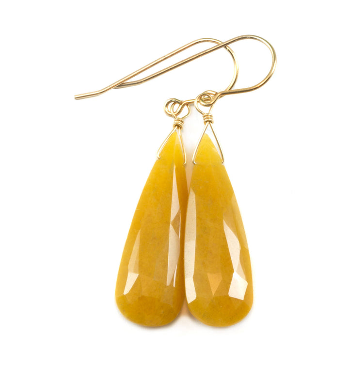 Yellow Aventurine Earrings Teardrop Long Pear Shaped Faceted 14k Solid Gold or Filled or Sterling Silver Great Unique Natural Earthy Color