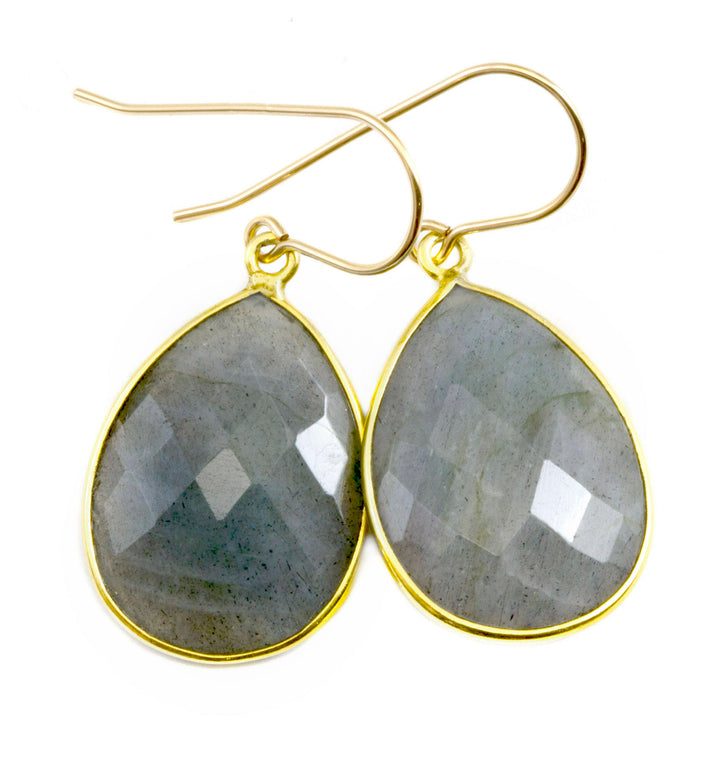 Labradorite  Earrings Sterling Silver or 14k Solid Gold or Filled Faceted Teardrop Large Earrings Blue Green Golden Flash Pear Natural Bezel