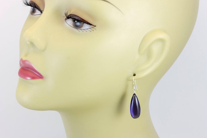 Blue Tanzanite Earrings Smooth Long Simulated Tanzanite Teardrop Drop Dangle Sterling Silver or 14k Gold Filled Simple Classic 1.6 Inches