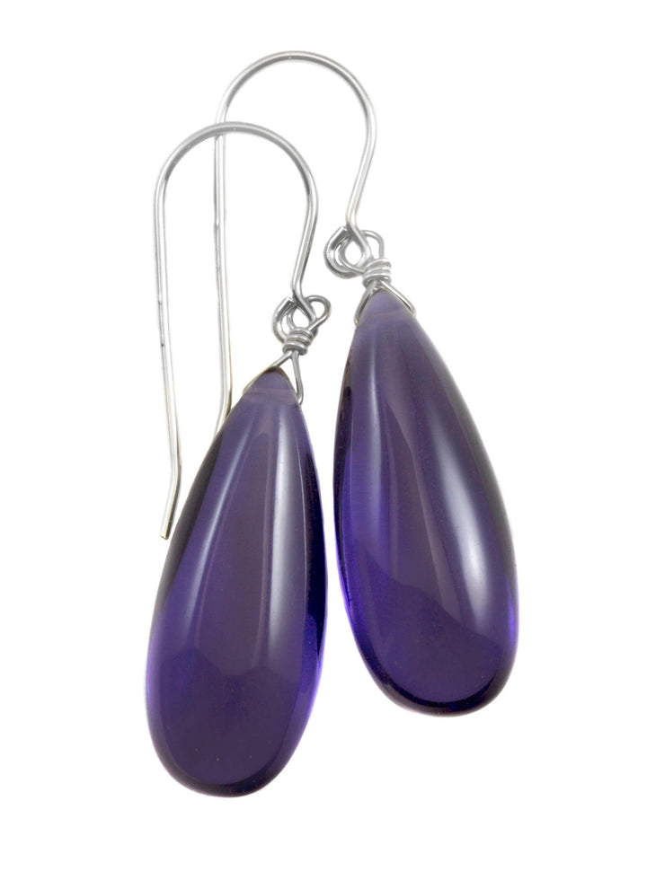 Blue Tanzanite Earrings Smooth Long Simulated Tanzanite Teardrop Drop Dangle Sterling Silver or 14k Gold Filled Simple Classic 1.6 Inches