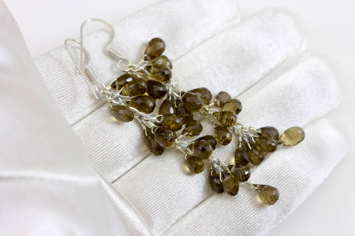 Whiskey Quartz Earrings Faceted Briolette Chandelier Clusters Long Natural Rich Golden Amber Whiskey 2.5 Inches 14k Solid Gold or Sterling