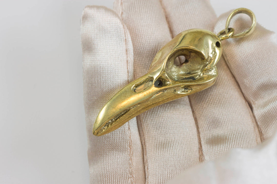 Raven Bird Skull Necklace Pendant Large sculpted carved cast design unique one of a kind 2 Inches Man's Men Spyglass Designs