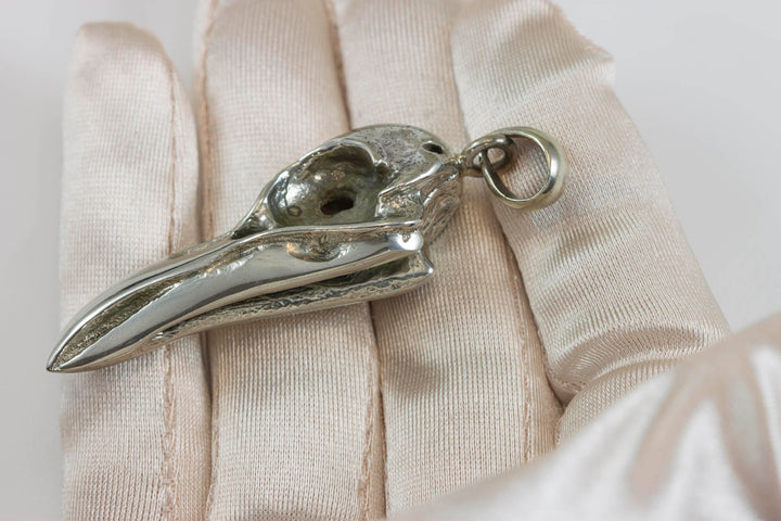 Raven Bird Skull Necklace Pendant Large sculpted carved cast design unique one of a kind 2 Inches Man's Men Spyglass Designs