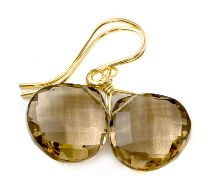 Smoky Quartz Earrings Faceted Heart Briolette Smokey 14k Solid Gold or 14k Gold Filled or Sterling Silver Classic Simple Dainty Drops