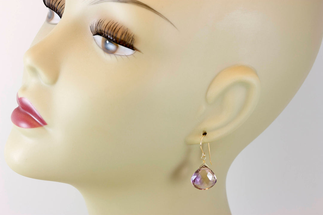 Ametrine Earrings Faceted Heart Briolettes 14k Gold or Sterling Silver or 14k Solid Gold or Filled Natural Purple Lavender Large Heart Drops