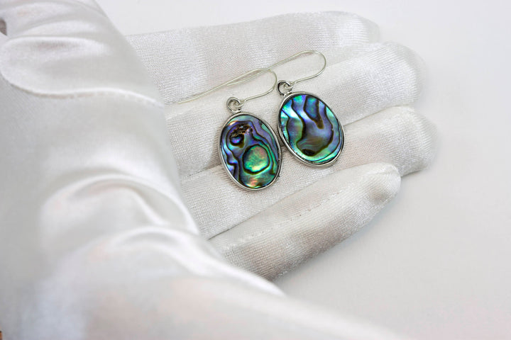 Abalone Paua Shell Teardrop Earrings Natural Peacock Oval Bezel Set  Sterling Silver Simple MOP Drops AAA Green Blue  Everyday Drops