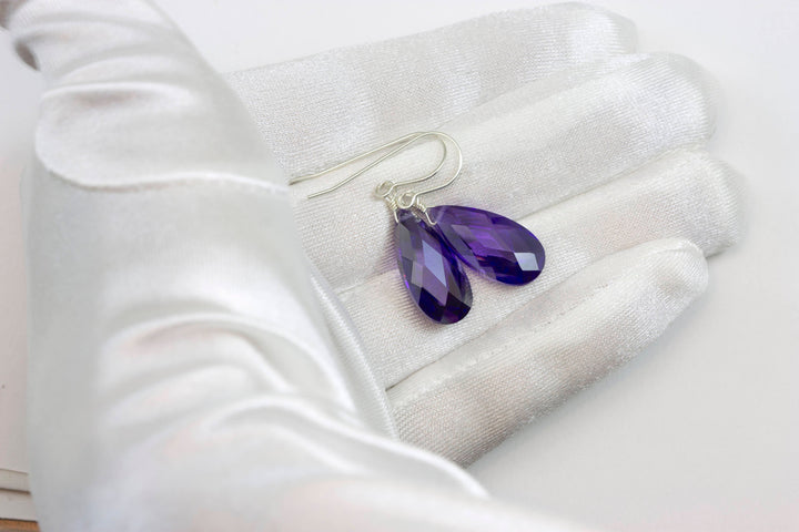 CZ Simulated Tanzanite Earrings Long Faceted Teardrop Briolette Cubic Zirconia Sterling Silver or 14k Solid Gold or Gold Filled Simple Drops