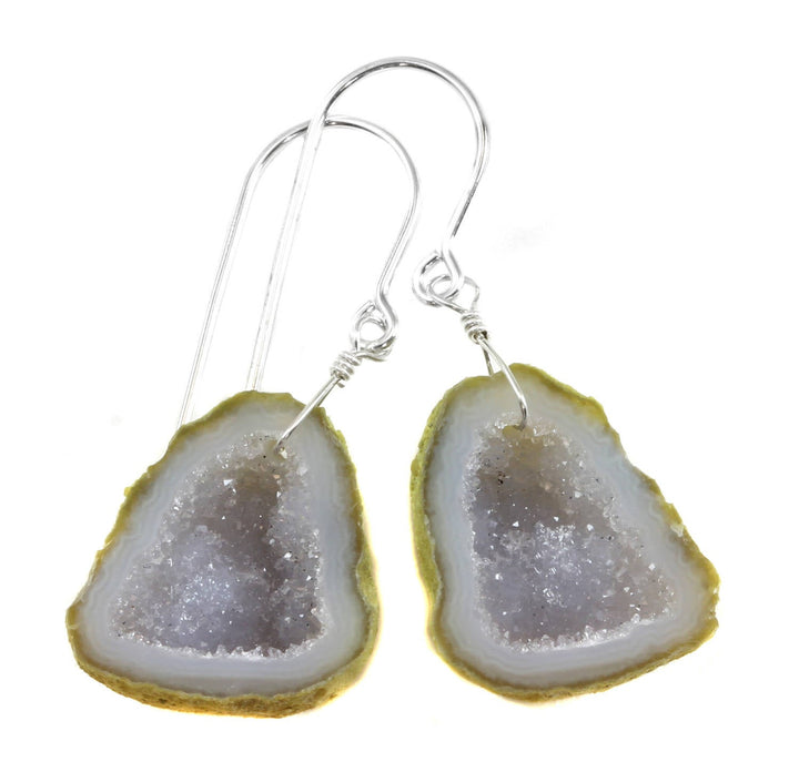 Baby Geode Earrings Tabasco White Druzy Oval Sterling Silver Polished Drusy  Paired AAA Natural Fine Small Drusy Geodes Earthy Drops